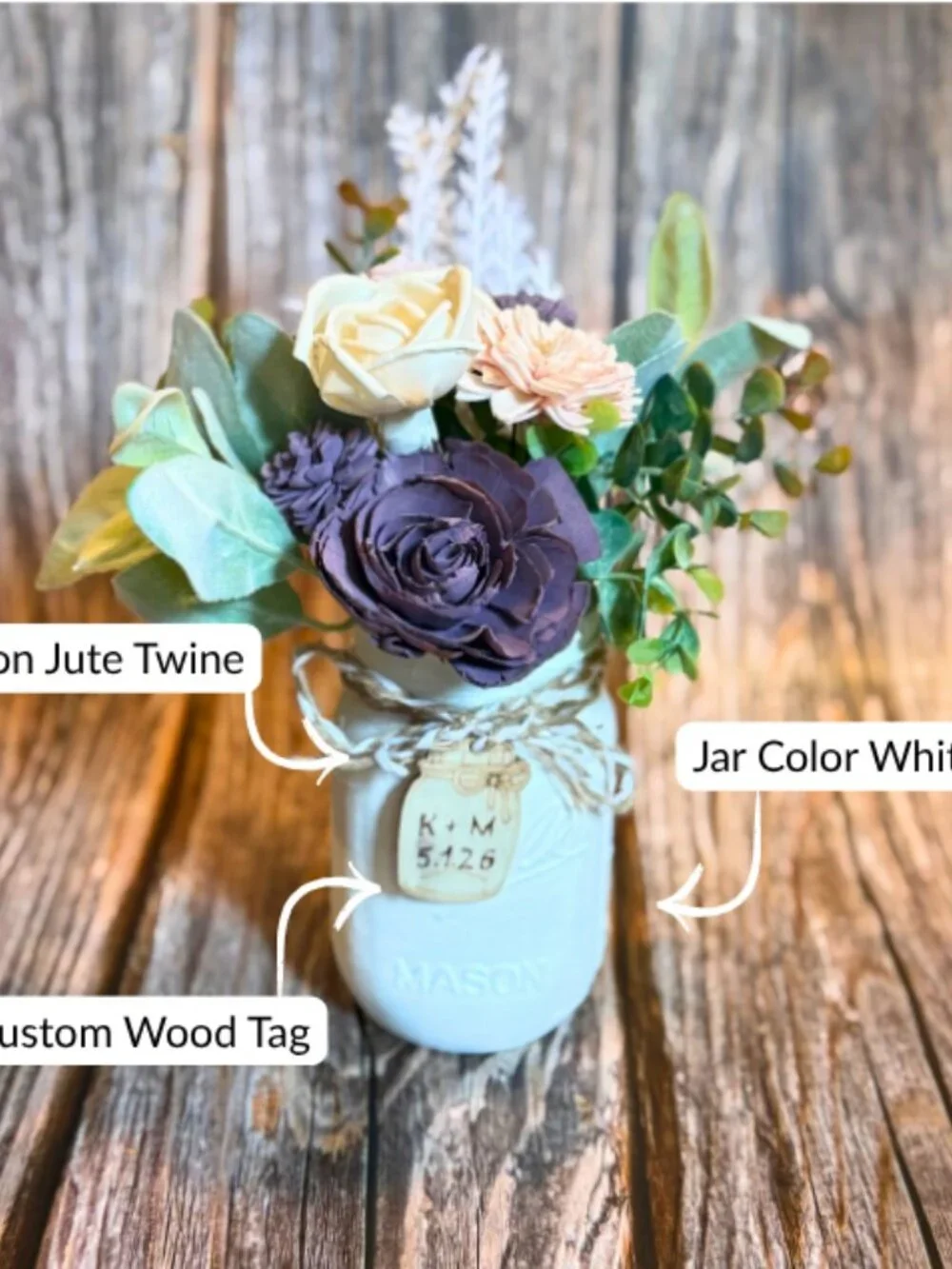 Sola Wood Lavender Wedding Floral Table Centerpieces Set of 3 Mason Jar Decor